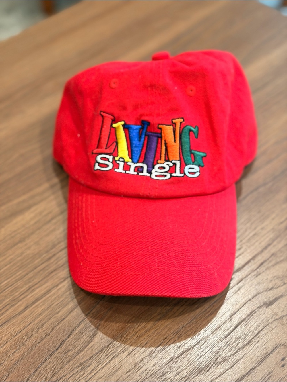 VTG Living Single Red 90's Dad Hat Embroidered Stitched Rainbow Adjustable